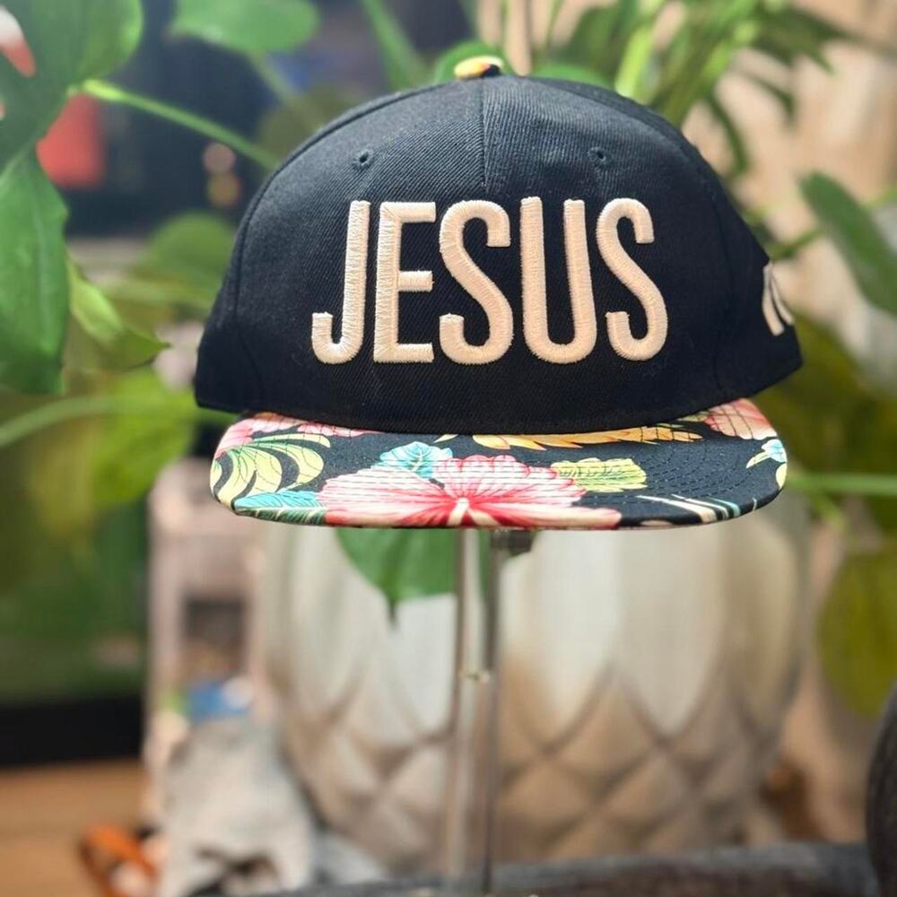 Black snapback hat with large